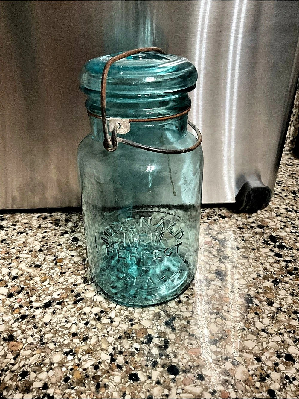 Vintage McDonald New Perfect Seal Fruit Jar Blue Glass Storage Jar